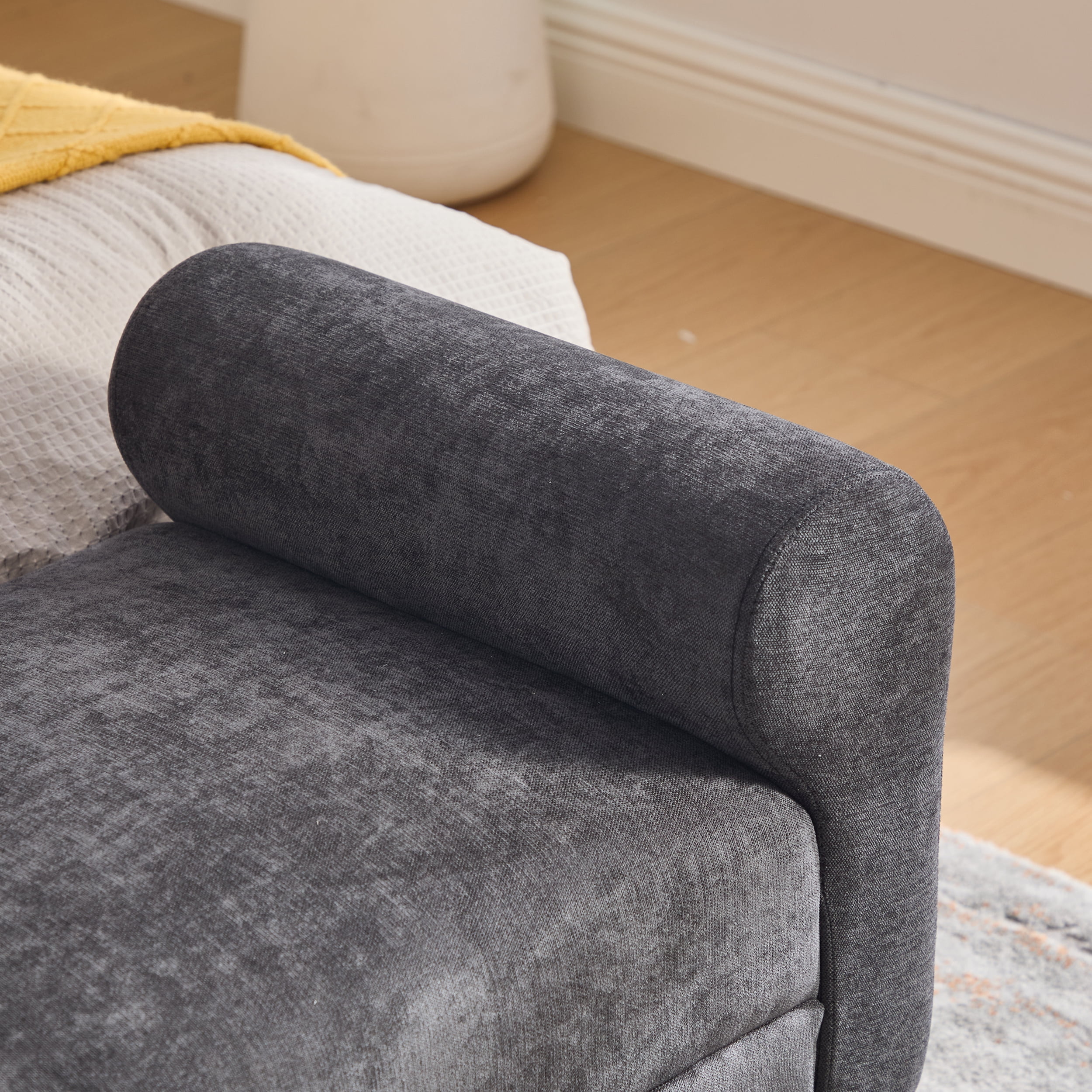 Ottoman Bench 65.4 Inch, Chenille Upholstered Bench with Gold Metal Legs, End of Bed Bench for Bedroom and Living Room, Dark Gray