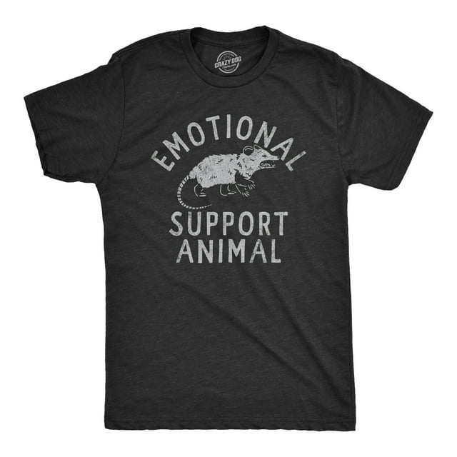 Mens Emotional Support Animal T Shirt Funny Mean Possum Joke Tee for Guys (Heather Black - SUPPORT) - 3XL