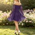 thumbnail image 5 of Yertdoel Off The Shoulder Dresses for Women Elegant Solid Long Sleeve Fitted Waist Chiffon Dress Party Vacation Stylish Casual Flowy Dress, 5 of 9