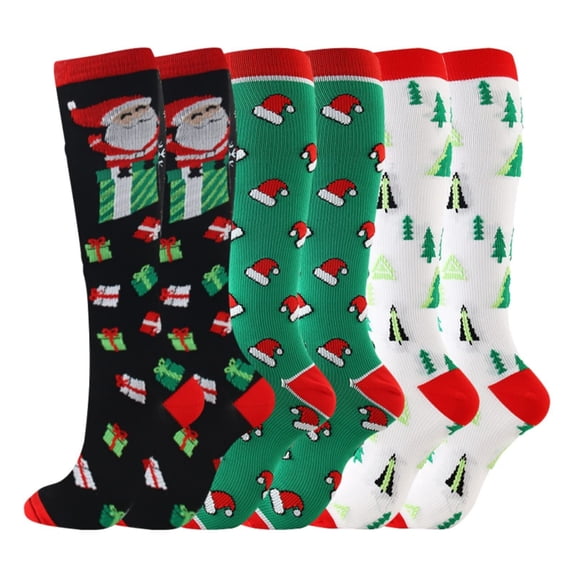 3 Pairs Christmas Compression Socks for Women & Men Circulation 15-20 mmHg - Better Blood Flow, Swelling , Best Support for Medical, Running, Nursing,Christmas Gifts for Nurses Travel Pregnancy
