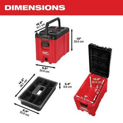 Milwaukee Tool PACKOUT Compact Tool Box, Polypropylene, Black/Red, 16-1/4 in W x 10 in D x 13 in H