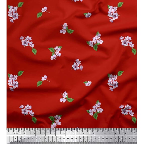 Soimoi Viscose Chiffon Fabric Leaves & Azalia Floral Fabric Prints by Yard 42 Inch Wide