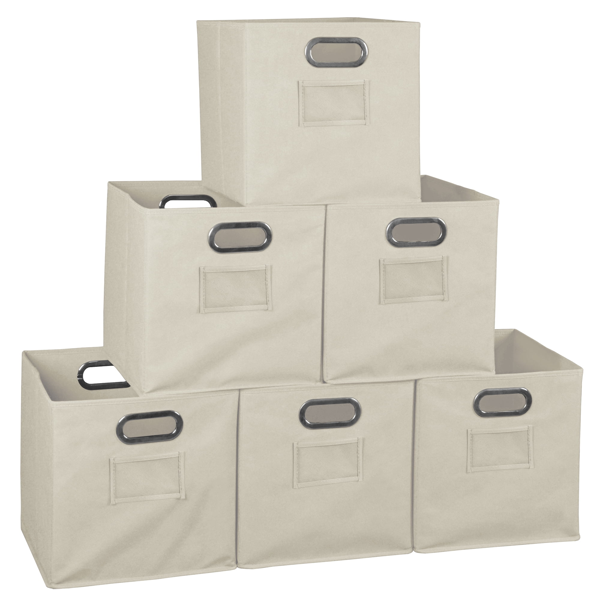 Collapsible Home Storage Set of 6 Foldable Fabric Storage Bins Natural