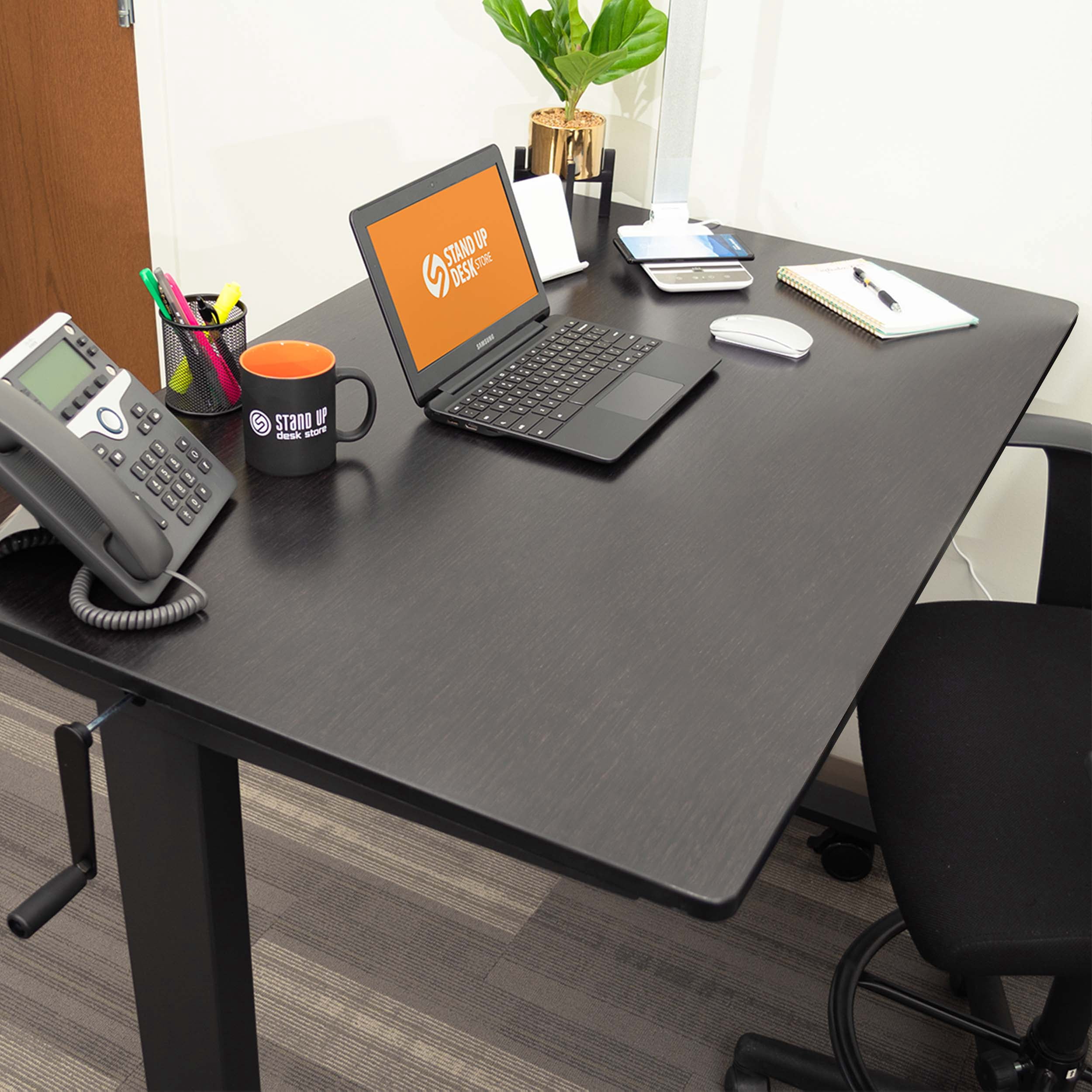 Stand Up Desk Store Crank Adjustable Height Rolling Standing Desk (Charcoal Frame/Black Coffee Bamboo Top, 48" Wide)