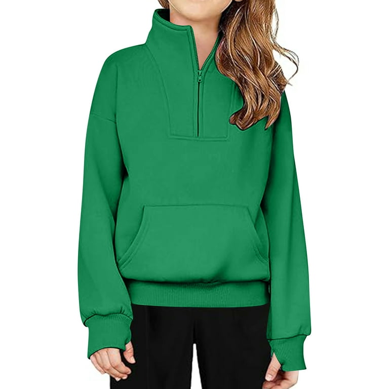 Riecok Girls Half Zip Sweatshirt High Neck Half Zip