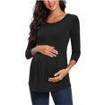 thumbnail image 3 of Ohufall Female Long Sleeve Maternity Tops Summer Solid Color Comfy Round Neck Nursing Shirts Loose Casual Pleated Pregnancy Blouses for Women, 3 of 6