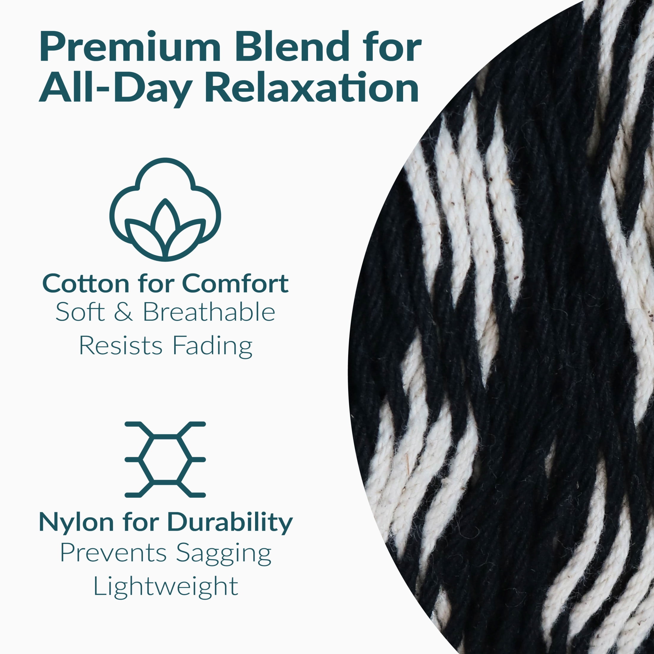 Sunnydaze 2-Person Cotton and Nylon Mayan Family Hammock, 625 lb Capacity - Black and White