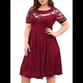 thumbnail image 1 of Vestido Midi de Encaje de con Cuello Redondo y Corte Cruzado para Mujer, Talla Grande, para Invitada de Boda o Cóctel Rojo Vino XXL, 1 of 9