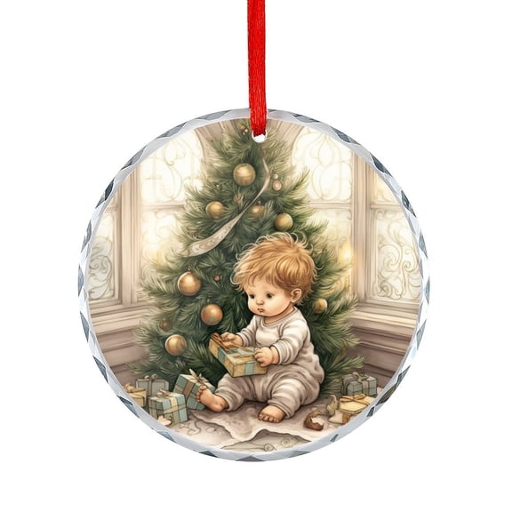 Xmas Ornament Baby's First Christmas Round Glass Christmas Ornaments Hello Winter Holiday Xmas Decor Indoor Home Holiday Party Gifts