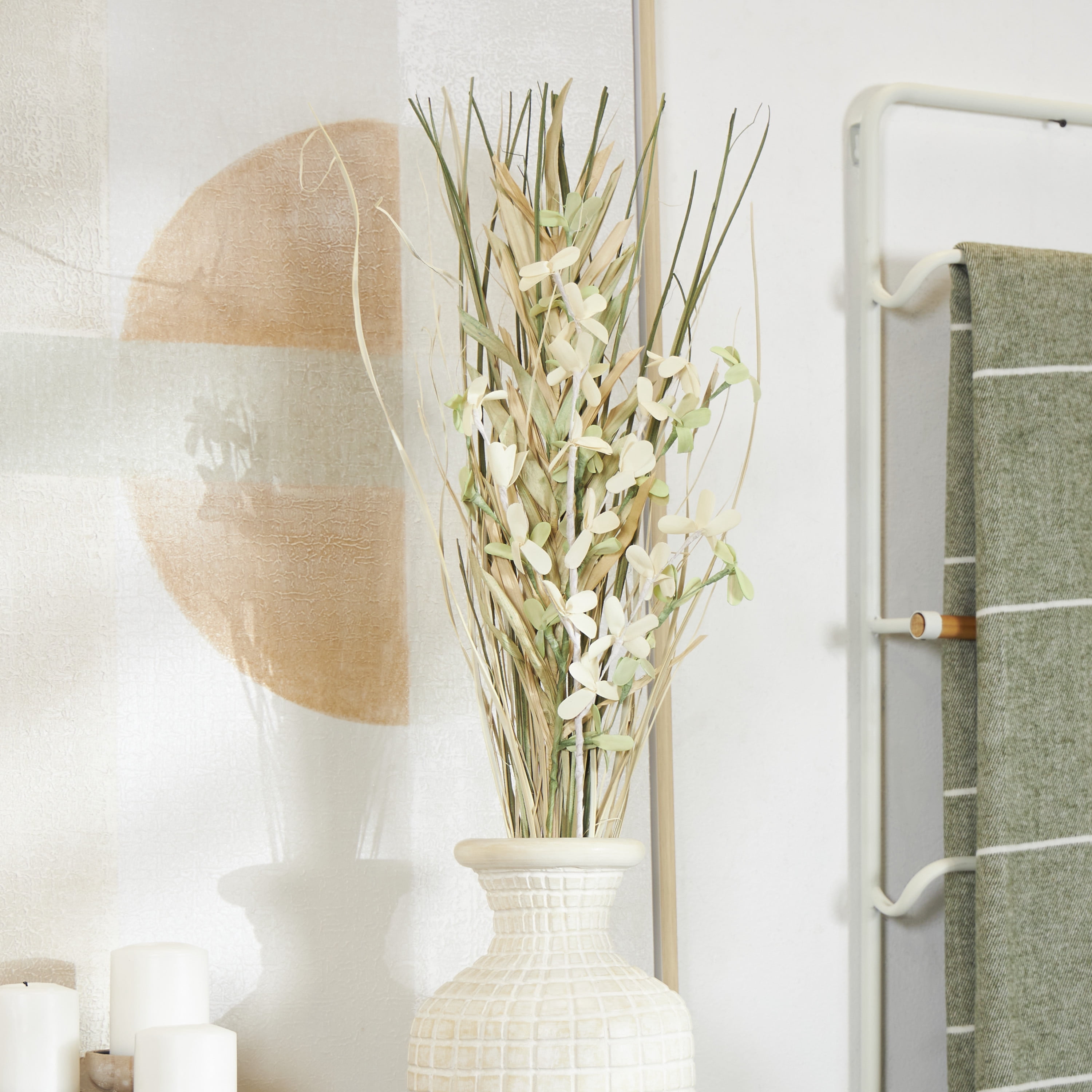 38" Handmade Tall Floral Grass Bouquet Dried Plant Natural Foliage Palm Leaf Bouquet with Green Accents, by DecMode