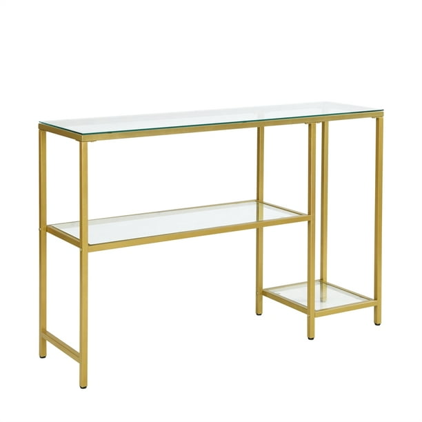 Ina Classics Rayna Glass Console Table With Shelves In Gold Com Ina Classics Rayna Glass Console, Console Table Gold Glass