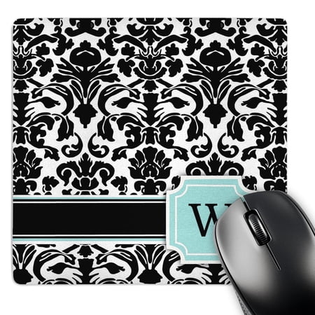 3dRose  Letter W personal monogrammed mint blue black and white damask pattern - classy personalized initial  MousePad price history on PriceWatchPro