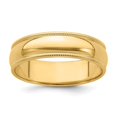 thumbnail image 1 of Bague de Mariage en Or Jaune 14k Solide Poli Demi-Rond Gravable 6mm Milgrain Demi-Rond Taille 7 Bijoux Cadeaux pour, 1 of 4