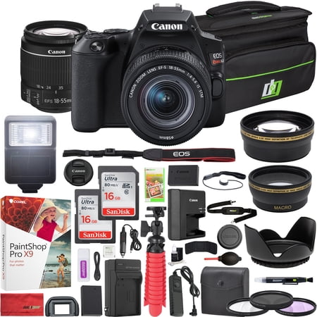Canon EOS Rebel SL3 DSLR 24.1MP 4K Camera with EF-S 18-55mm f/3.5-5.6 IS STM Lens (Black) and Double Battery Two (2) 16GB SDHC Memory Cards Plus Flash Remote Filter Set Cleaning Kit Accessory Bundle