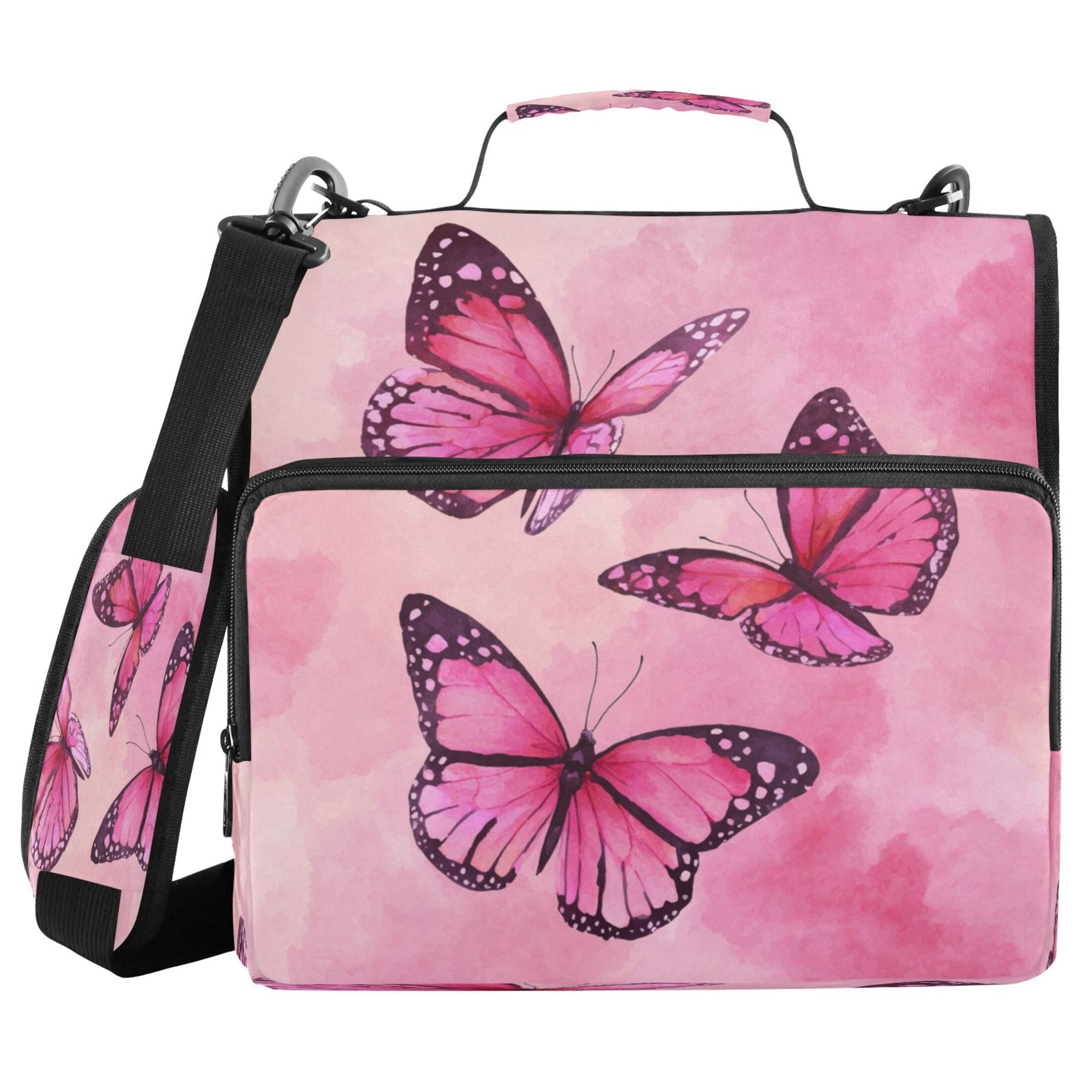3 Ring Zipper Binder Stationery Organizer for Study Work Home Travel, All-Purpose File Folder Storage Bag for Daily Document Organization Blush Monarch Butterflies