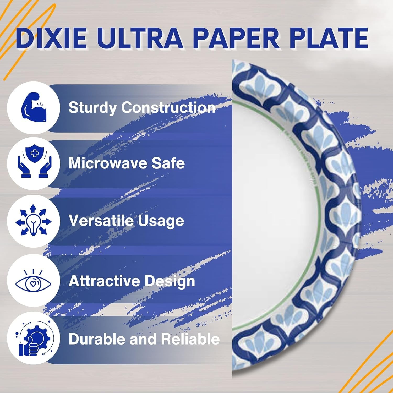 Dixie White with Blue Ultra Paper Plate Max Shield Technology - Microwaveable - 10 in - 186ct