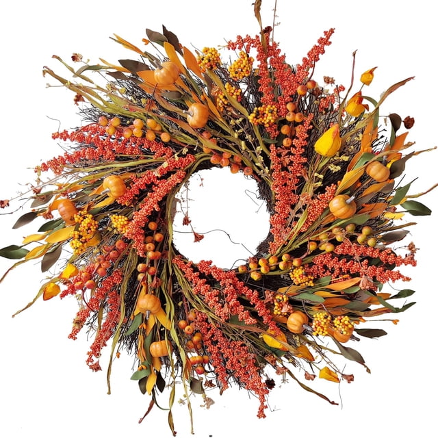Corona WANNA-CUL de 24" con decoración otoñal de calabaza y cosecha
