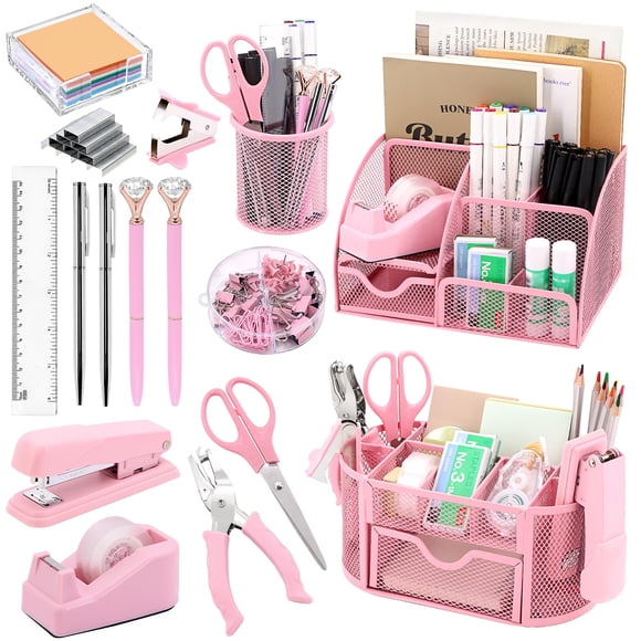 Set de organizadores y accesorios de escritorio Froidesente Pink 17 en 1