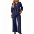 thumbnail image 5 of Two Piece Sets for Women 3/4 Sleeve Button Lounge Sets 2026 Summer Fall Vacation Travel Outfits Fashion Clothing Royal Blue XXL, 5 of 6
