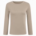 thumbnail image 6 of Towmus Women Long Sleeve Basic Tops Solid Color Fall Shirt Crew Neck Slim Fitted Winter Clothes, Beige, 3XL, 6 of 6