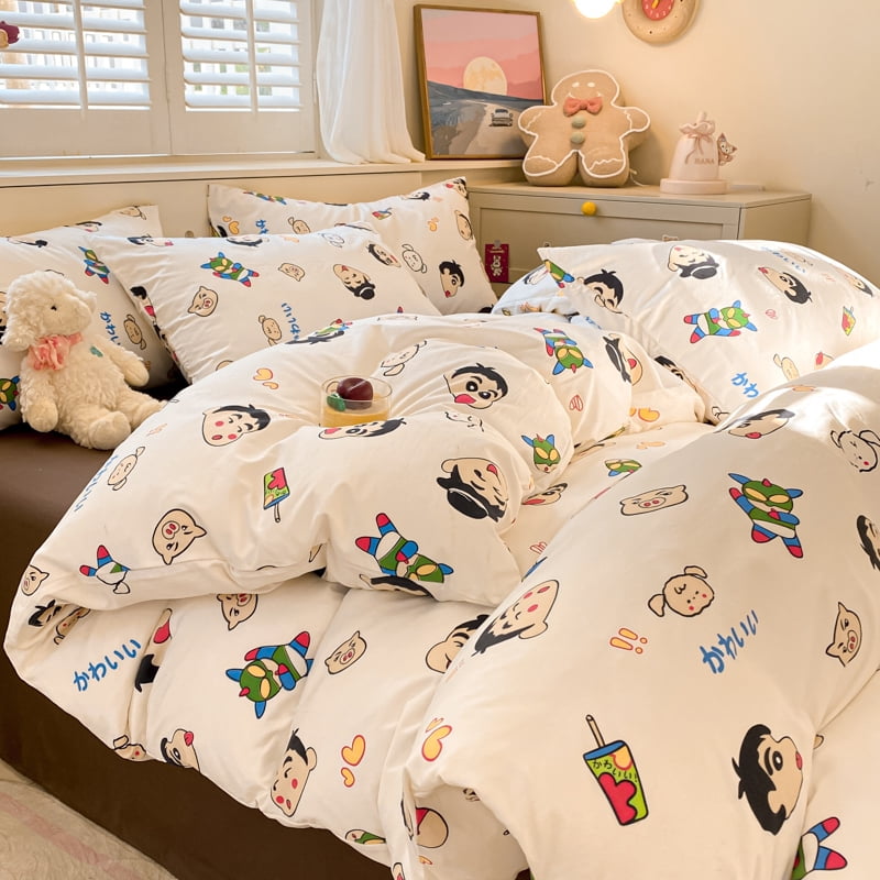 Cartoon Kitten Bedding Set Bed Flat Sheet Pillowcase Twin Full