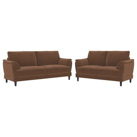 Selma 2-piece Velvet Upholstered Crescent Arm Sofa Set Rust