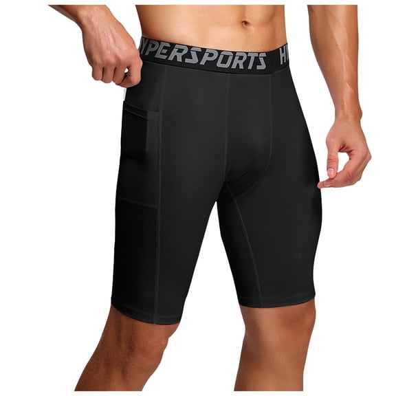 Compression Shorts Men with Pocket Spandex Sports Tights Athletic Performance Gym Workout Running Underwear Black, Size XXL