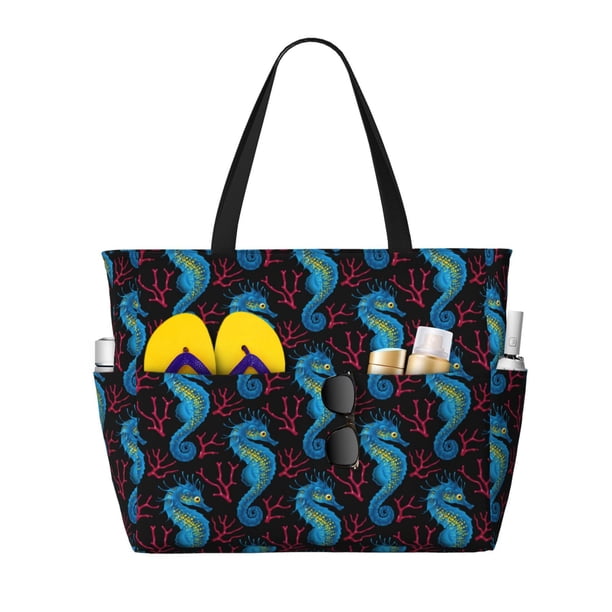 Fotbe Blue Seahorse Bolsa de Viaje para Playa - Resistente al Agua, Bolsa Tote de Gran Capacidad y Ligera con 7 Bolsillos para Mujeres y Hombres