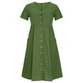 thumbnail image 4 of Homenesgenics Plus Size Womens Dresses xxxl Fashion Women Summer Casual V-Neck Solid Short Sleeve Button Pocket Cotton Linen Dress, 4 of 9