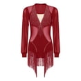 thumbnail image 3 of Hansber Women's Long Sleeve Tassels Latin Dance Dress Fringe Leotard Shiny Rhinestones Tango Jazz Dancewear Burgundy XXL, 3 of 5
