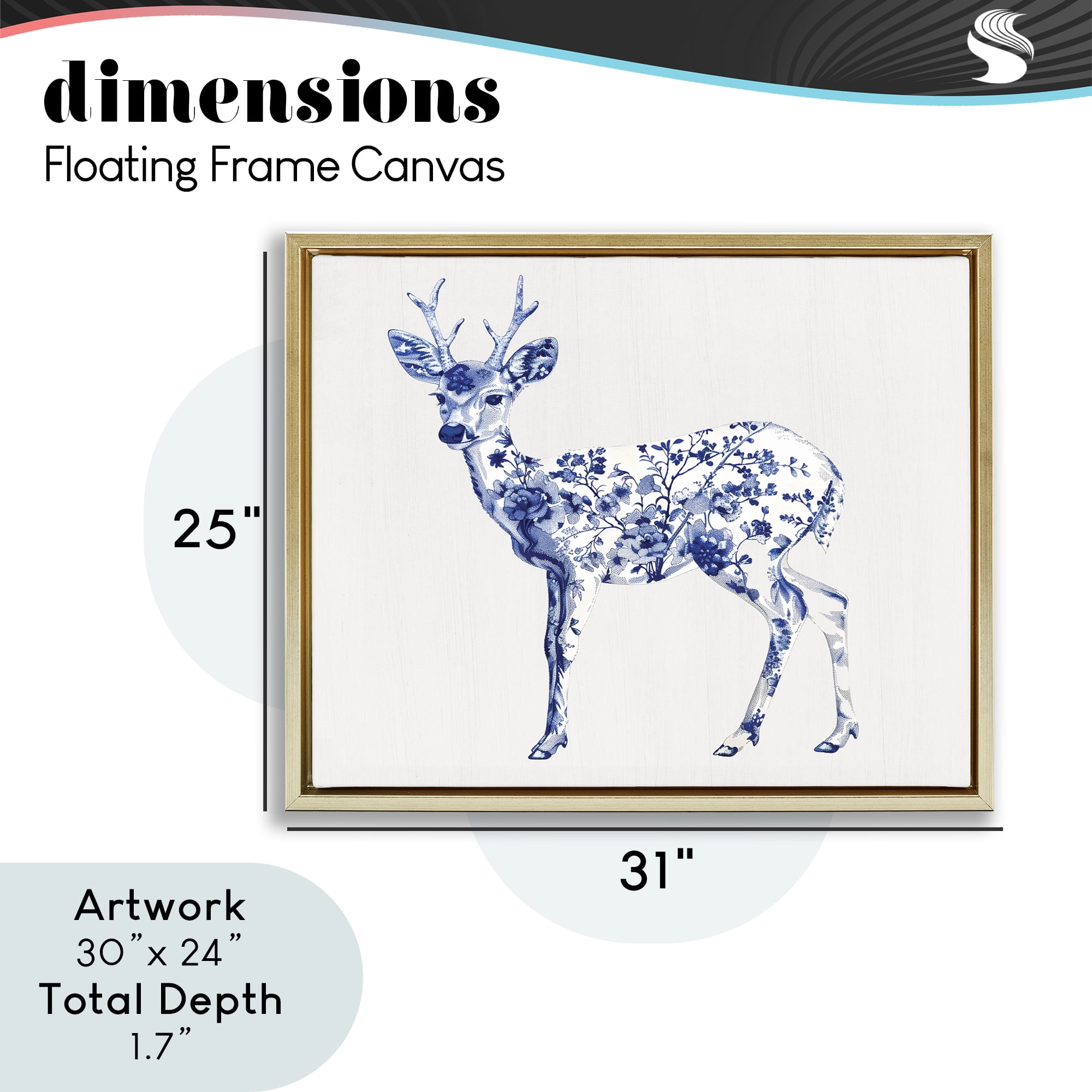 Graceful Toile Deer Gold Framed Floater Canvas Wall Art, design by Lettered and Lined