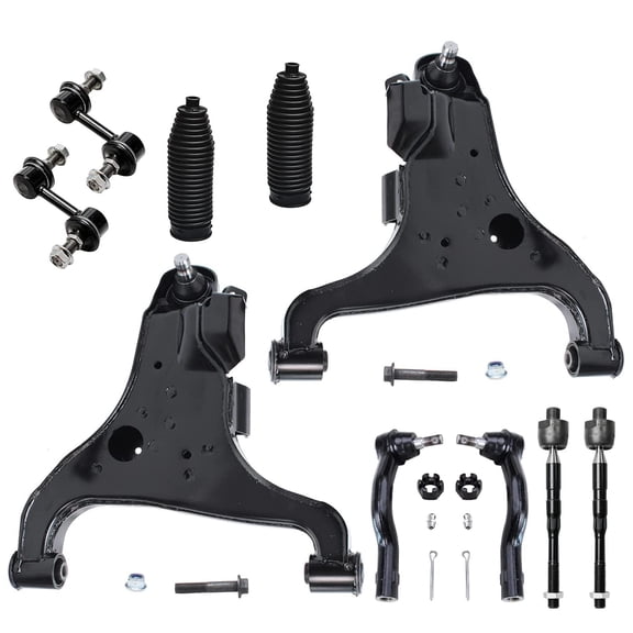Detroit Axle - 10pc Front End Suspension Kit for 04-10 Infiniti QX56, 2004-2015 Nissan Titan Pathfinder Armada, Lower Control Arms Sway Bars Tie Rods Boots Replacement