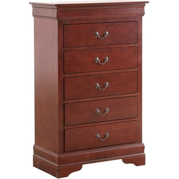Maklaine Manufactured Wood Cherry Bedroom Chest Rectangular Dovetailed Drawers 48"H x 31"W x 16"D Assembled