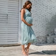 thumbnail image 3 of Women's Maternity Halter Neck Sleeveless Summer Dress Casual Boho Ruched Back Strap Maxi Dress, 3 of 5