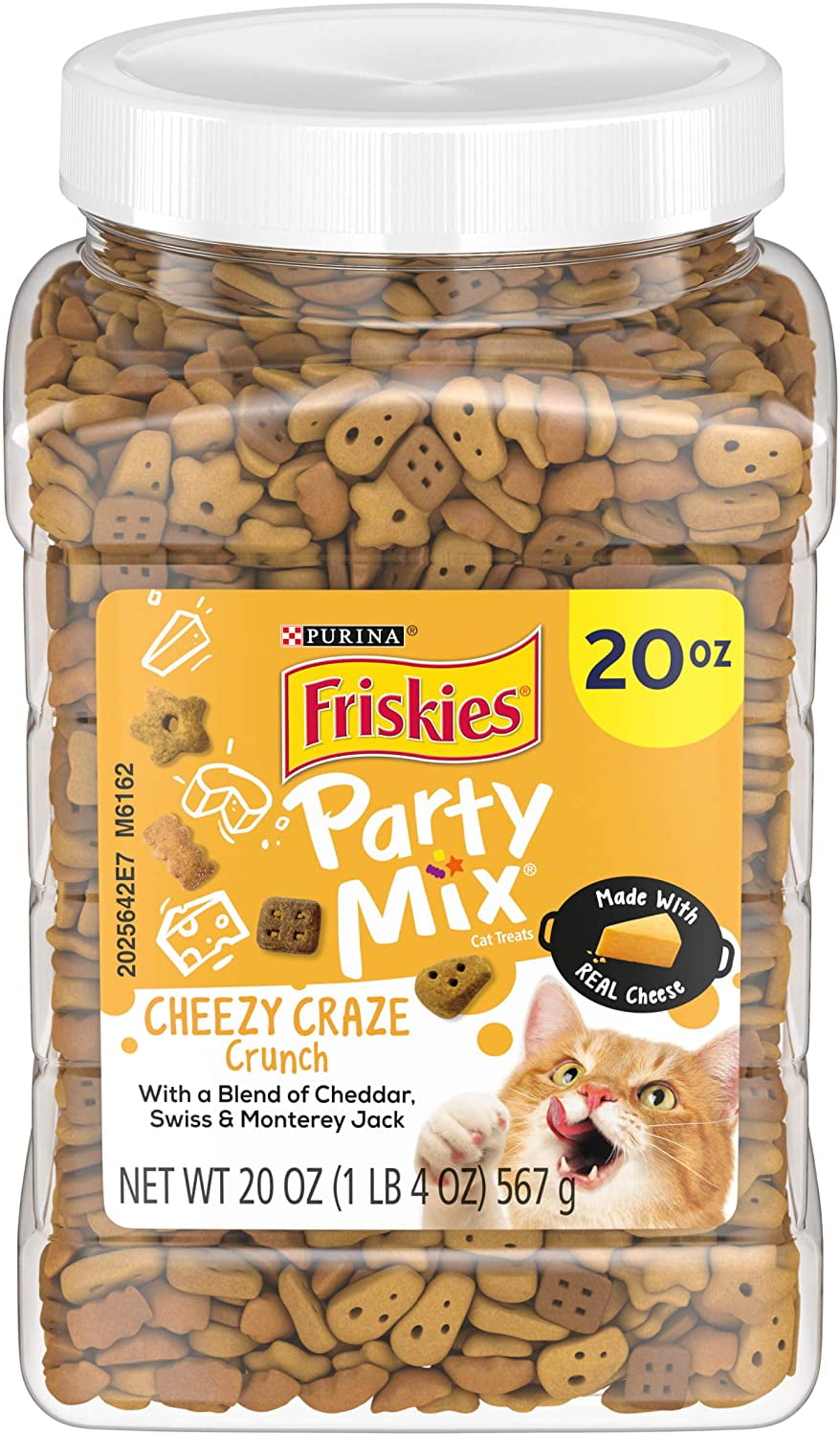 Purina Friskies Party Mix Cat Treats, Cheezy Craze Crunch, Real Cheese, 20-Ounce Canister (Pack of 2)