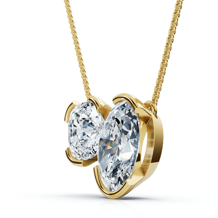 Pompeii 2Ct Cushion and Oval Toi et Moi Diamond Pendant 14k Gold or Pt Lab Grown