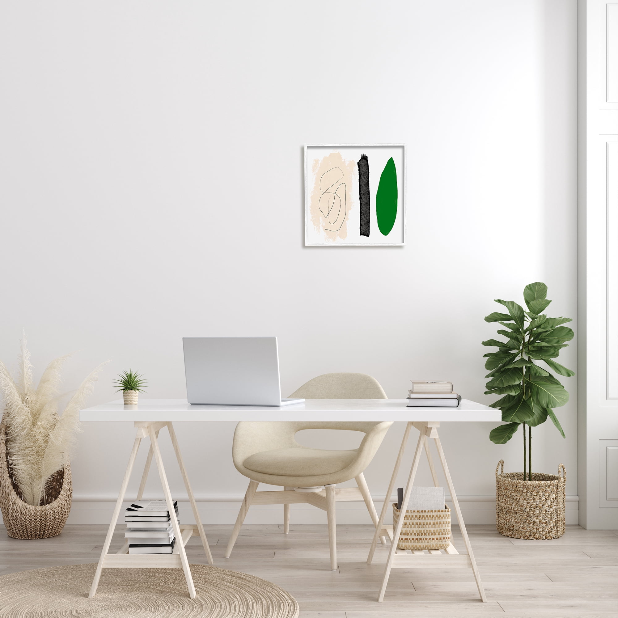 Modern Abstract Nature Study Shape Collage Green Beige Abstract Framed Art Print Wall Art, 17x17
