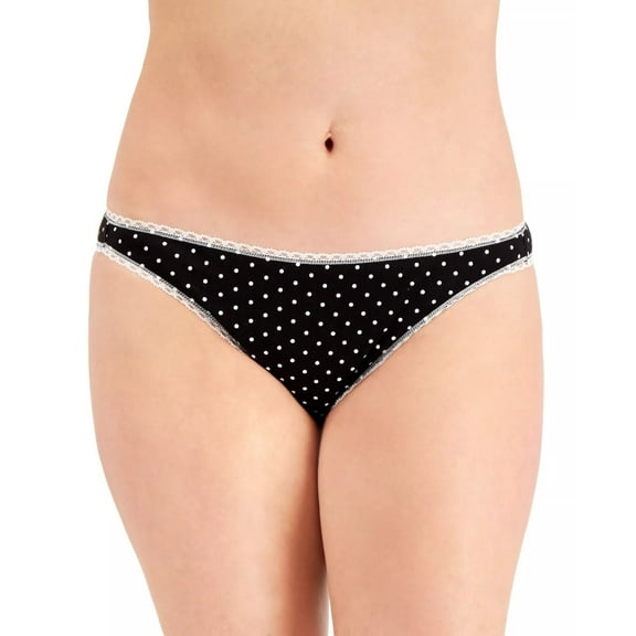 Charter Club Women's Everyday 100% Cotton Bikini Panty, Black Polka Dot Medium