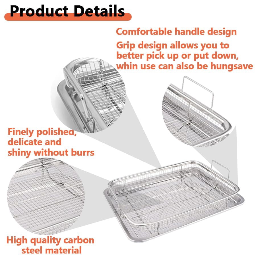 SOFTGAS Air Fryer Basket for Oven, 15.7 * 12'' Non-stick Steel Mesh Grill Basket Air Fryer Baking Tray Accessories Rack Roasting Basket for Convection Oven with Air Fryer, Dishwasher Safe