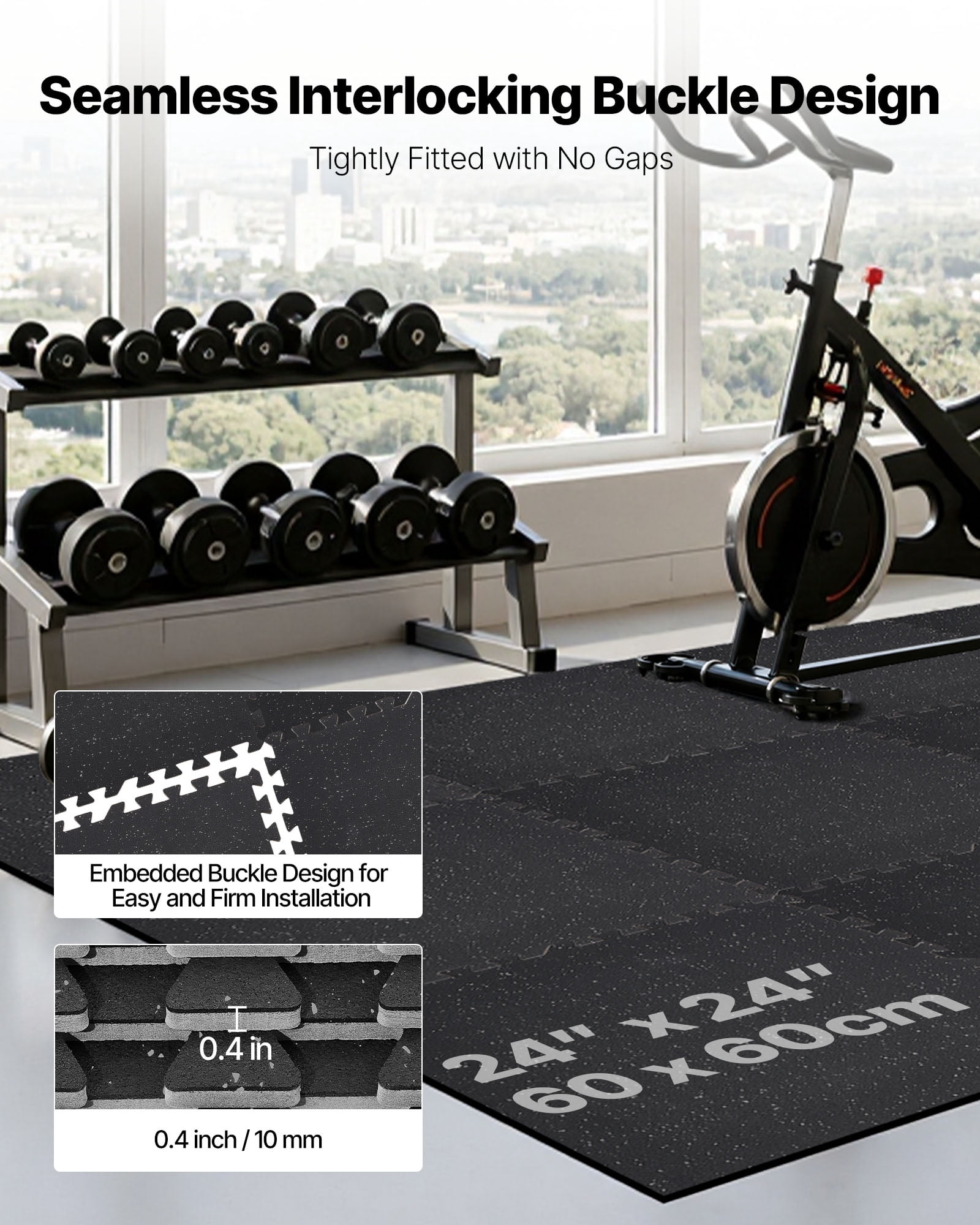 VEVOR Puzzle Exercise Mat, 12 PCS Fitness Equipment Mats, 24 x 24 x 0.4 in, High-Density EVA Foam Mats Set, Interlocking Rubber Soft Tiles, Protective Floor Padding with Gray Dots for Home Gym Office