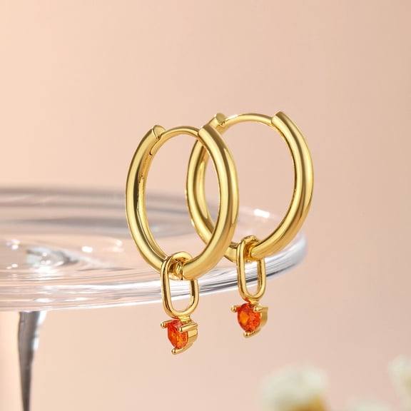 Dainty Birthstone Charm Hoop Earrings for Mom