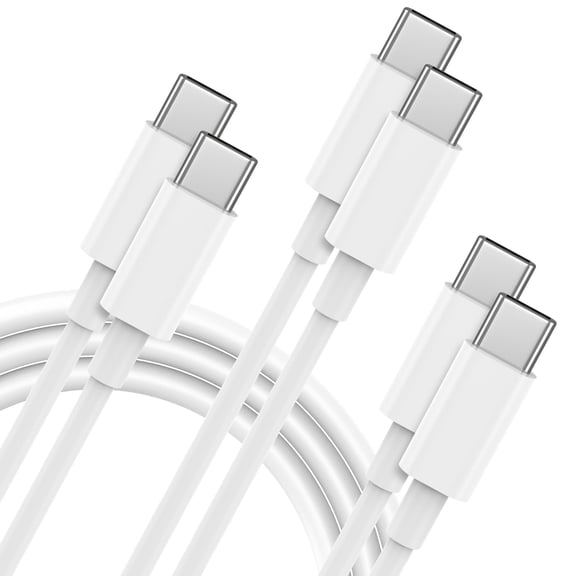 3-Pack Type C to Type C Cable, 6FT PD Fast Charging USBC to USBC Cord, USB C Cable Compatible with iPhone 17 16 15 Pro Max Plus Air, Samsung Galaxy S25 S24 S23, White