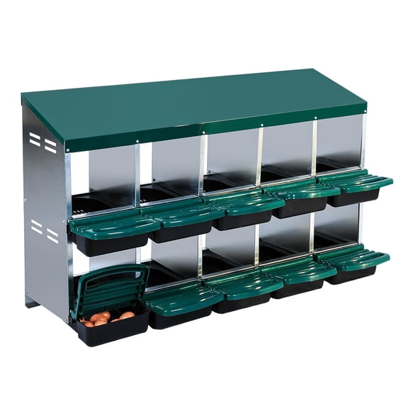 Towallmark Chicken Nesting Boxes, 6/8/10-Holes Metal Chicken Laying Box with Inclined Nesting Boxes, Bottom Holes & Resting Platform, Fit for Different Chicken Breeds
