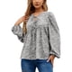 thumbnail image 1 of Top de gasa floral con cordón, camisa de gasa holgada y cómoda con farol, manga larga, cuello en V, para mujer, color negro, M, 1 of 7