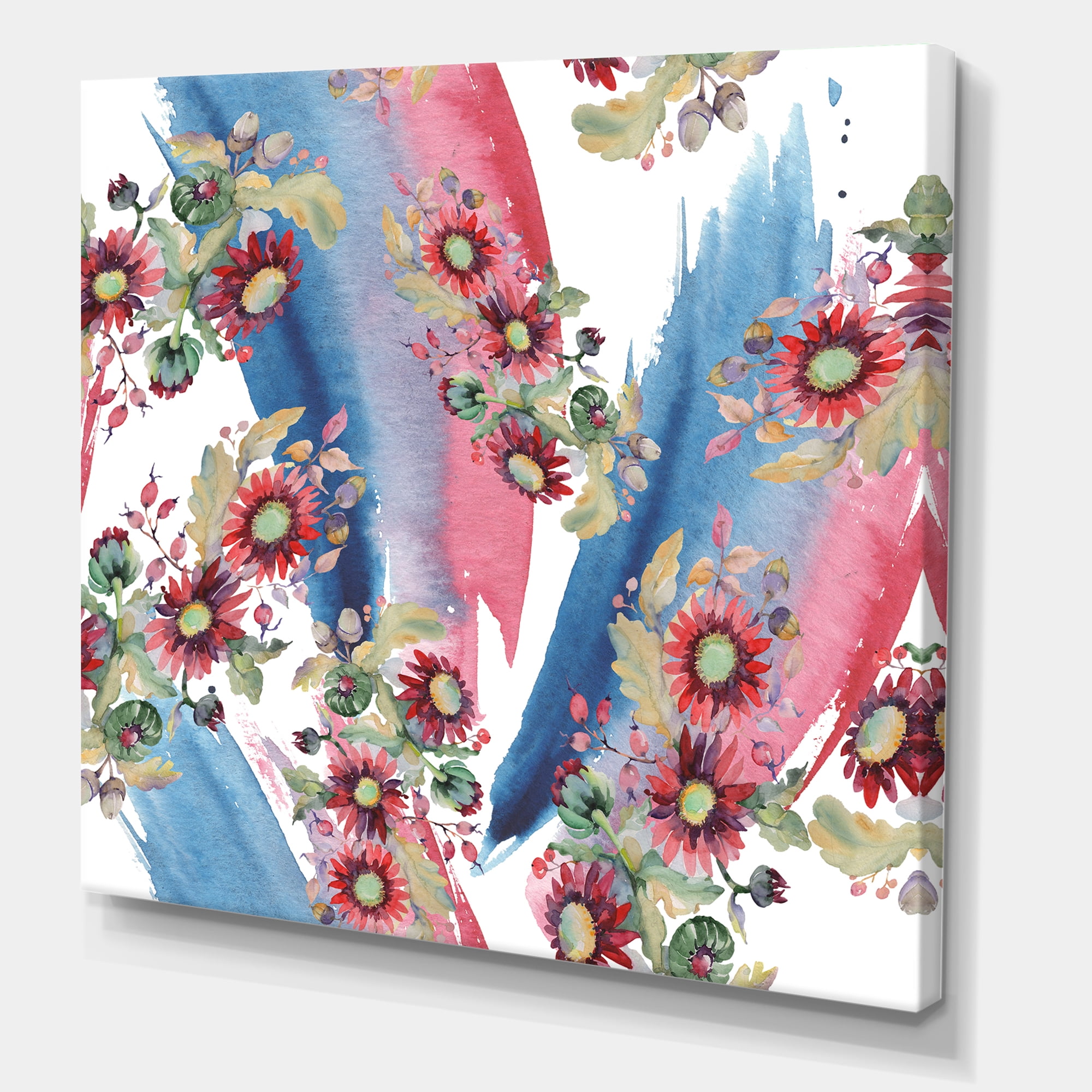 Designart ' Acorn Bouquet and Red Aster ' Modern Canvas Wall Art Print