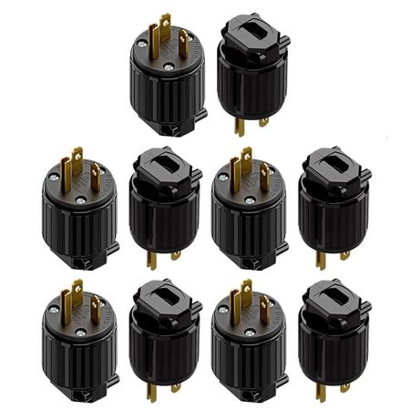 Strhowill 10 Pack NEMA 5-20P Male Plug, 20A 125V Heavy Duty Straight Blade Replacement Connector, Power Cord End for Generators, Power Tools, Saws, Computers & Industrial Equipment, Black