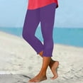thumbnail image 2 of Lighten Sales of The Day! lcziwo Capri Leggings for Women Tummy Control Knee Length Ruffled Hem Cropped Leggings 2025 Summer Solid Comfy Milk Silk Capri Pants Purple XL, 2 of 9