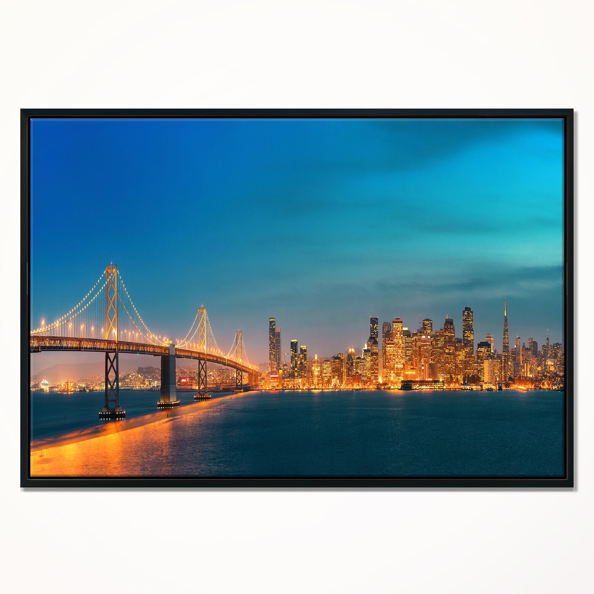 Design Art San Francisco Skyline at Night Framed Canvas Art Print