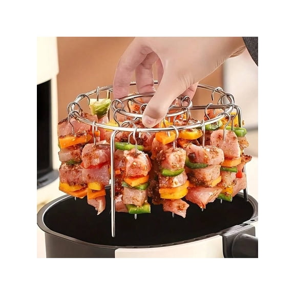 1 Set Stainless Steel Air Fryer Skewer Rack With 12 Skewers For Diy Bbq Meat Vegetables Fits 35Qt To 55Qt Air Fryer Oven Pressure Cooker No Flip Deep Fryer Accessories Air Fryer