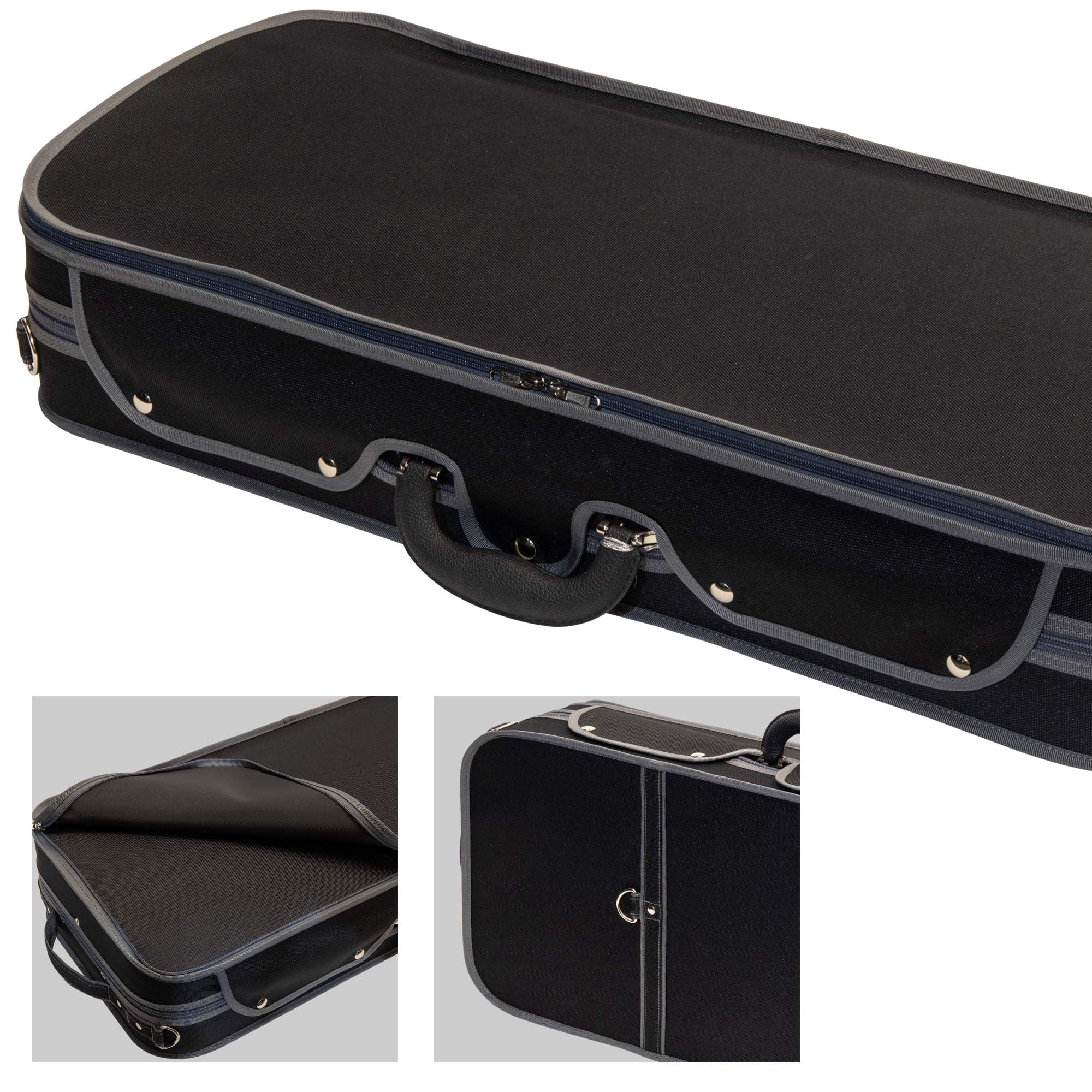 MI&VI NN-8001W Professional Double Violin Travel Case 4/4 (Full Size) Silk Interior | Hardwood Shell | Adjustable Straps | Fits Two 4/4 Full Size Violins - MIVI Music